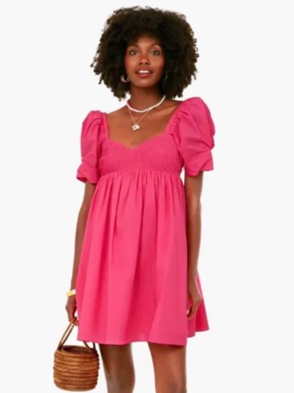 Hyacinth House Tuckernuck Fuchsia Puff Sleeve Smocked Babydoll Mini Dress Size S
